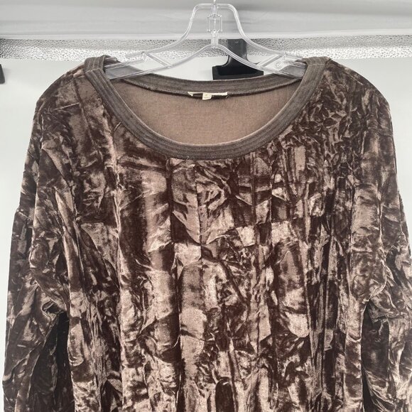 Mystree Womens Velour Pullover Top Tie Hem Long Sleeve Rhinestone Brown/Multi S - Picture 2 of 9